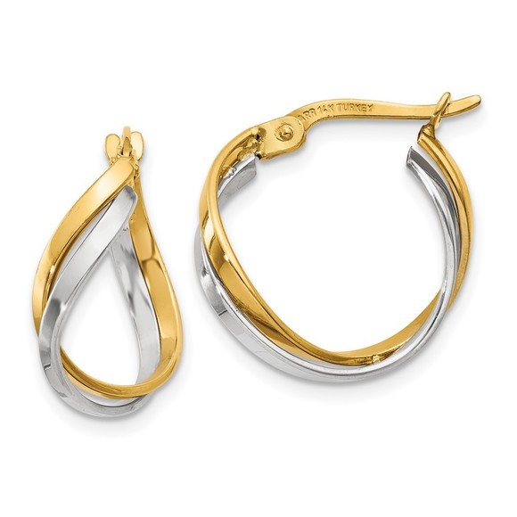 Million Charms 14K Two-Tone Polished Twisted Hoop Earrings 19 L x 8 mm W